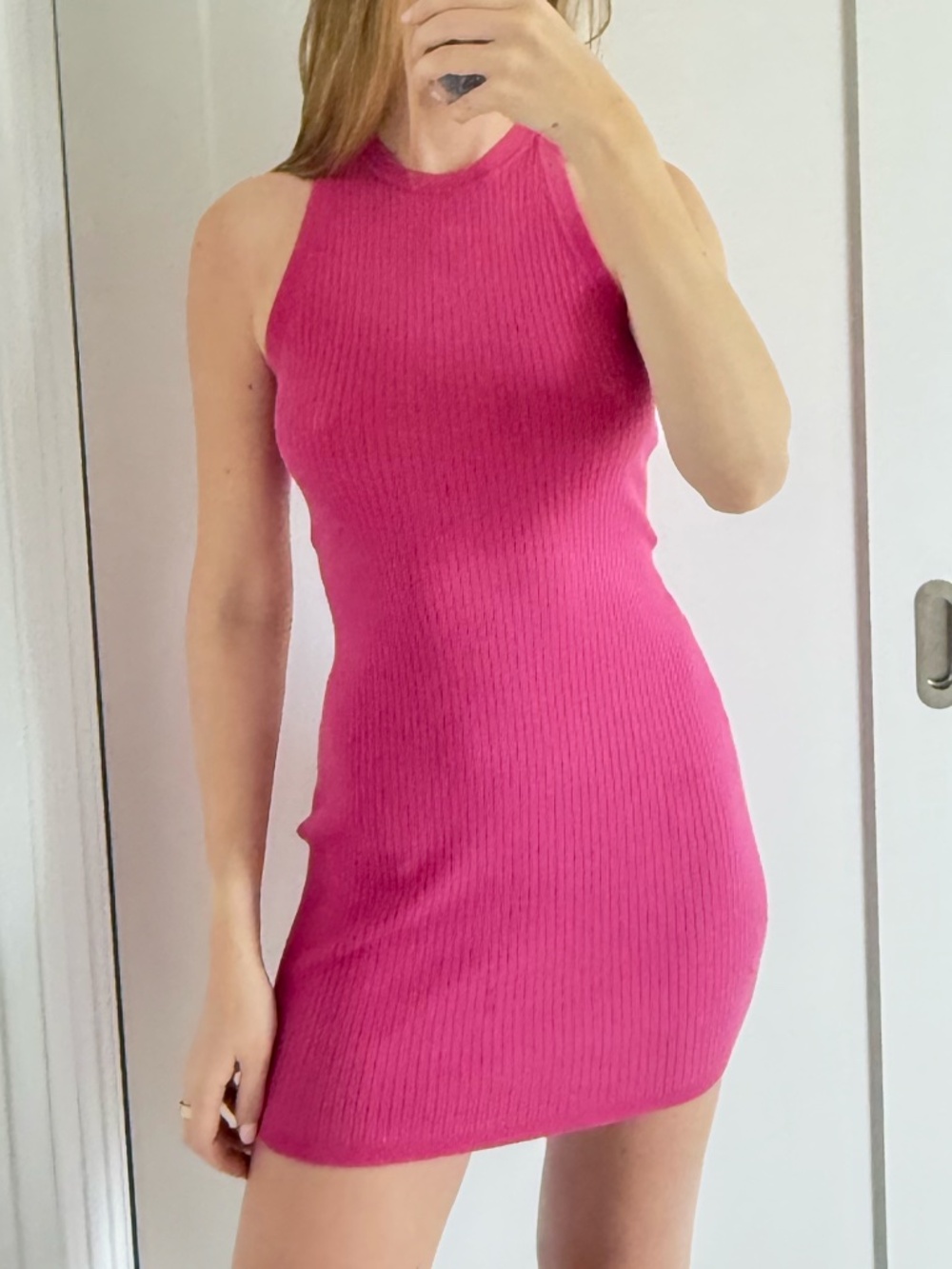 Aritzia Sunday Best Pink Ribbed Knit Dress Women’s Size XS Bodycon Mini Dress